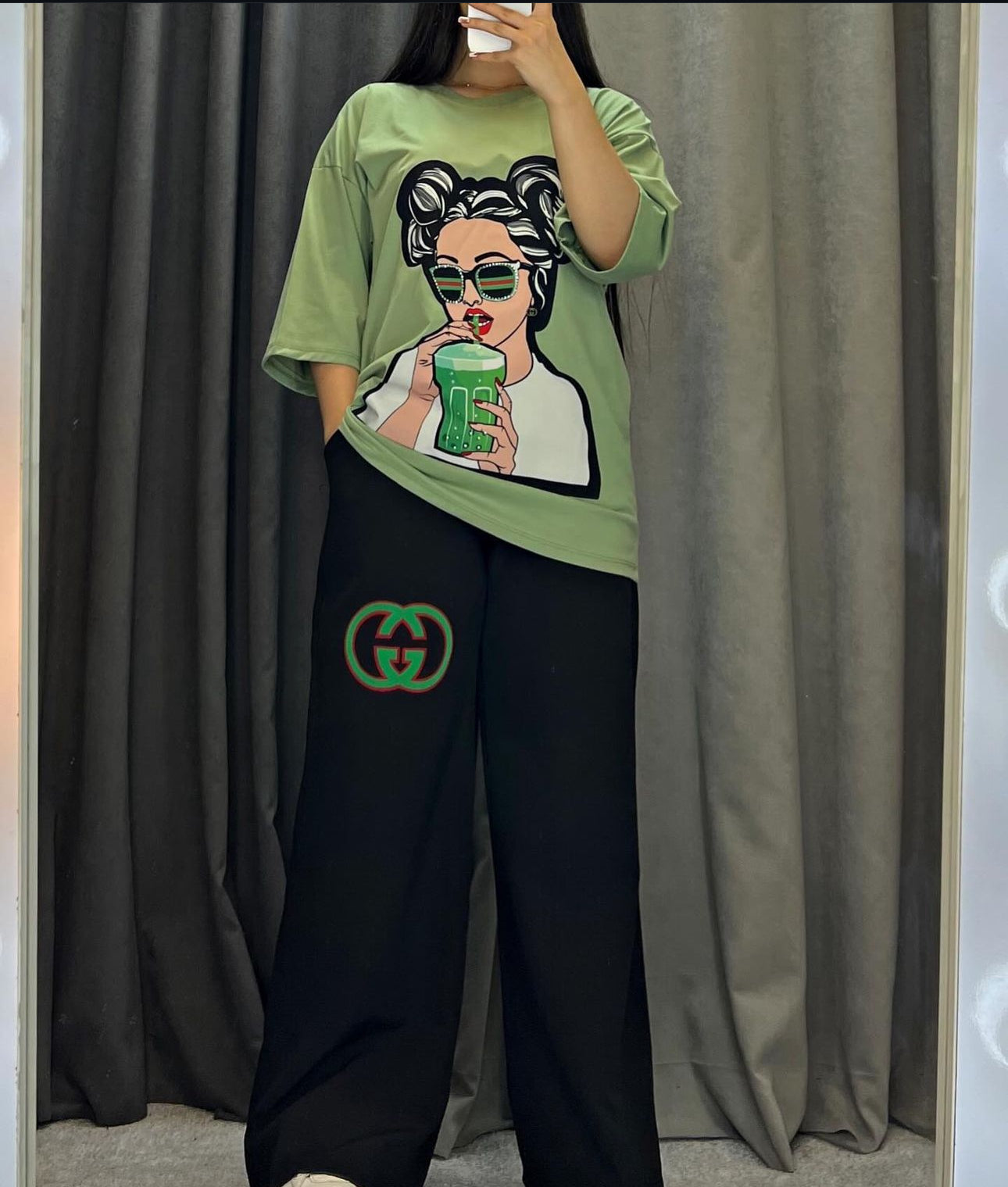 ZCC-15  Printed Drop-Shoulder Tee Trousers