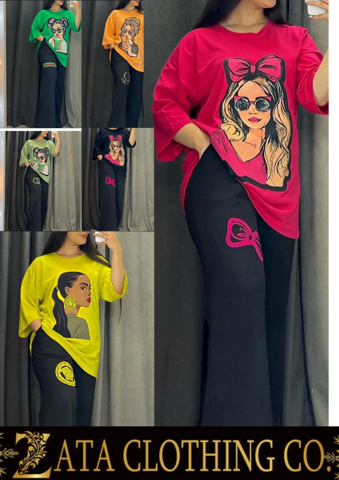 ZCC-15  Printed Drop-Shoulder Tee Trousers